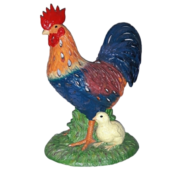 10" Gorgeous Ceramic Rooster With Yellow Chicks Candle Holder Partylite Chicken